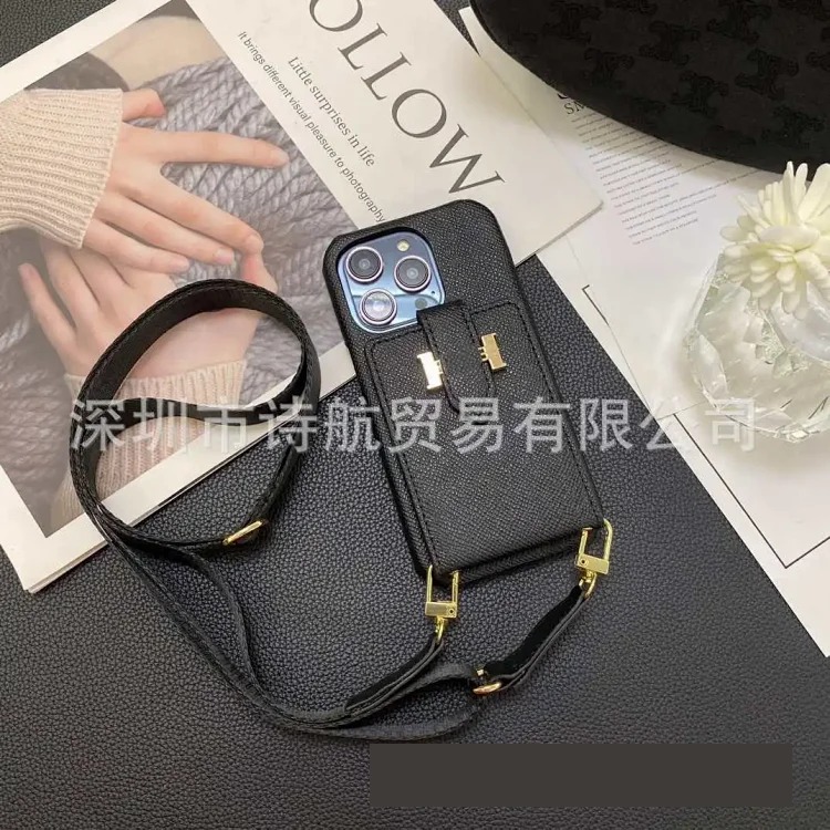 All-inclusive suitable for 17 promax mobile phone case, diagonal plug-in card, Apple protective case, anti-lost lanyard, fashionable and simple 16