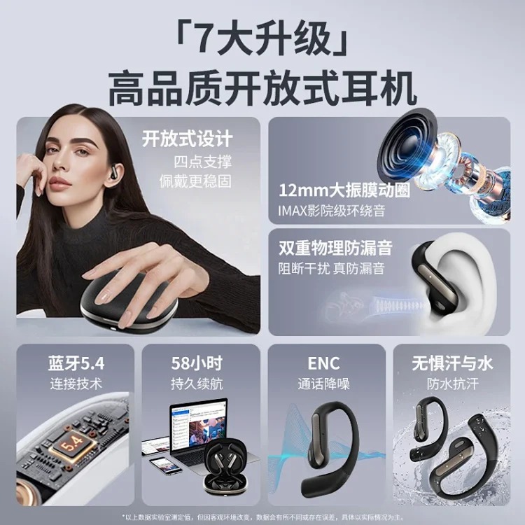 YJ55 ear-mounted Bluetooth headset, non-in-ear noise reduction with translator, waterproof, long battery life, wireless sports stereo