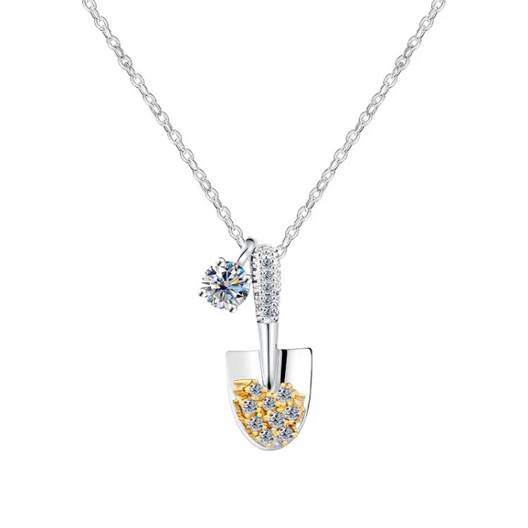 Golden shovel series small shovel moissanite necklace women's light luxury high-end niche design S925 sterling silver clavicle chain