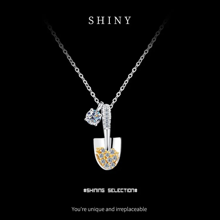 Golden shovel series small shovel moissanite necklace women's light luxury high-end niche design S925 sterling silver clavicle chain