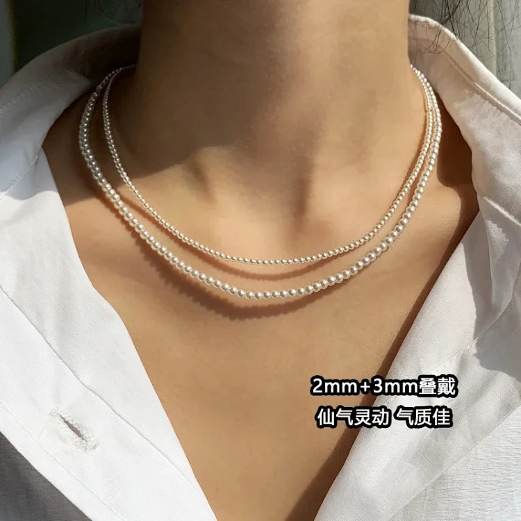 Austria imported strong light extremely fine millet pearl necklace women's simple clavicle chain light luxury niche high-end necklace
