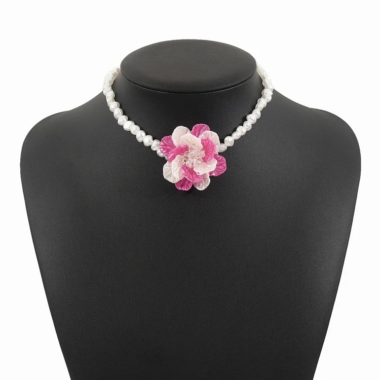 N11582 cross-border European and American fashion flower pearl necklace earrings temperament fresh literary rhinestone beaded clavicle chain