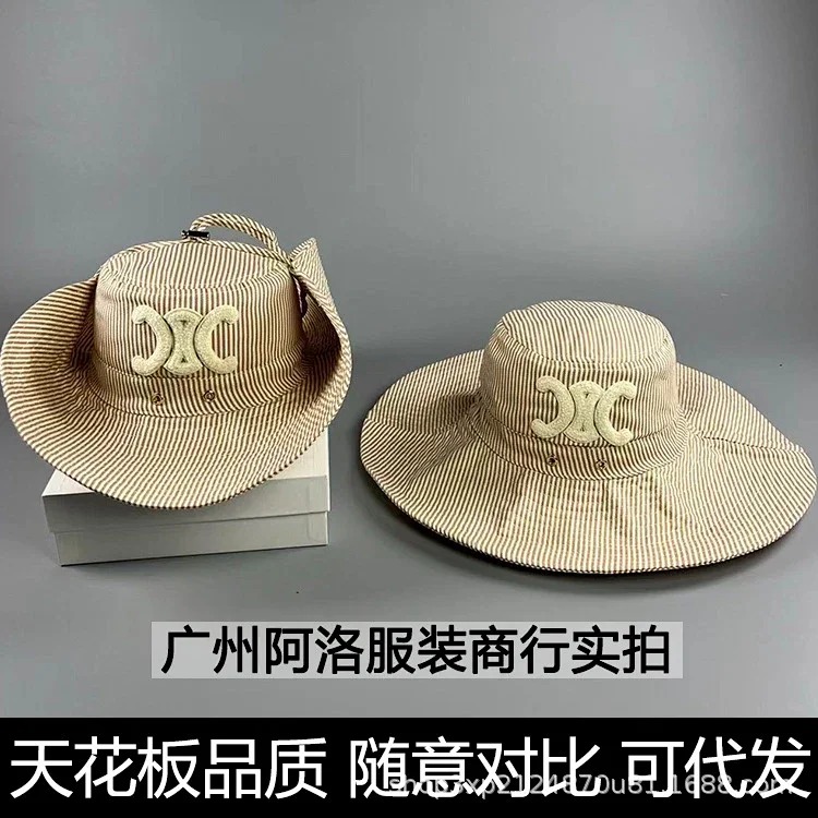 Celine High-end CE correct of Arc de Triomphe large brim lanyard fisherman hat beach vacation sunshade travel hat