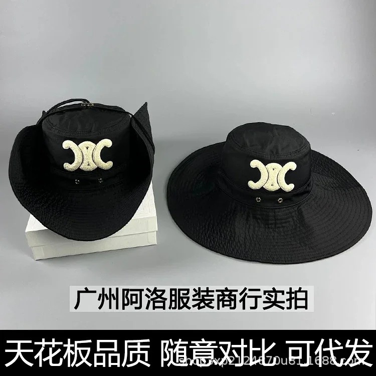 Celine High-end CE correct of Arc de Triomphe large brim lanyard fisherman hat beach vacation sunshade travel hat