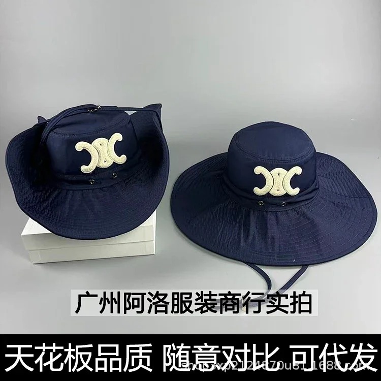 Celine High-end CE correct of Arc de Triomphe large brim lanyard fisherman hat beach vacation sunshade travel hat