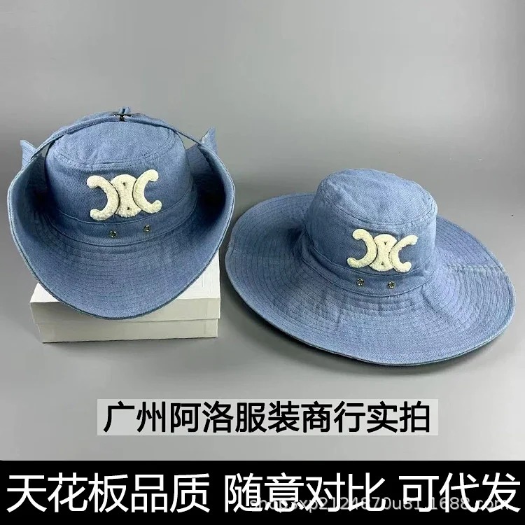 Celine High-end CE correct of Arc de Triomphe large brim lanyard fisherman hat beach vacation sunshade travel hat