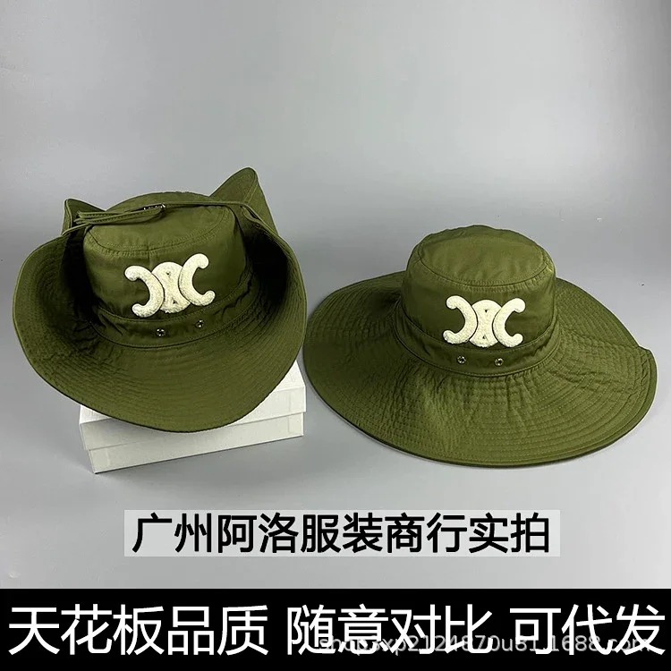 Celine High-end CE correct of Arc de Triomphe large brim lanyard fisherman hat beach vacation sunshade travel hat