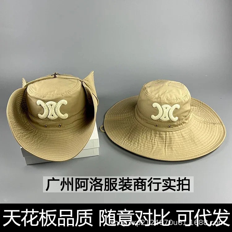 Celine High-end CE correct of Arc de Triomphe large brim lanyard fisherman hat beach vacation sunshade travel hat