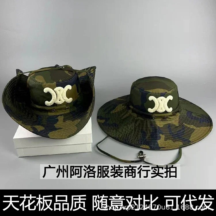 Celine High-end CE correct of Arc de Triomphe large brim lanyard fisherman hat beach vacation sunshade travel hat