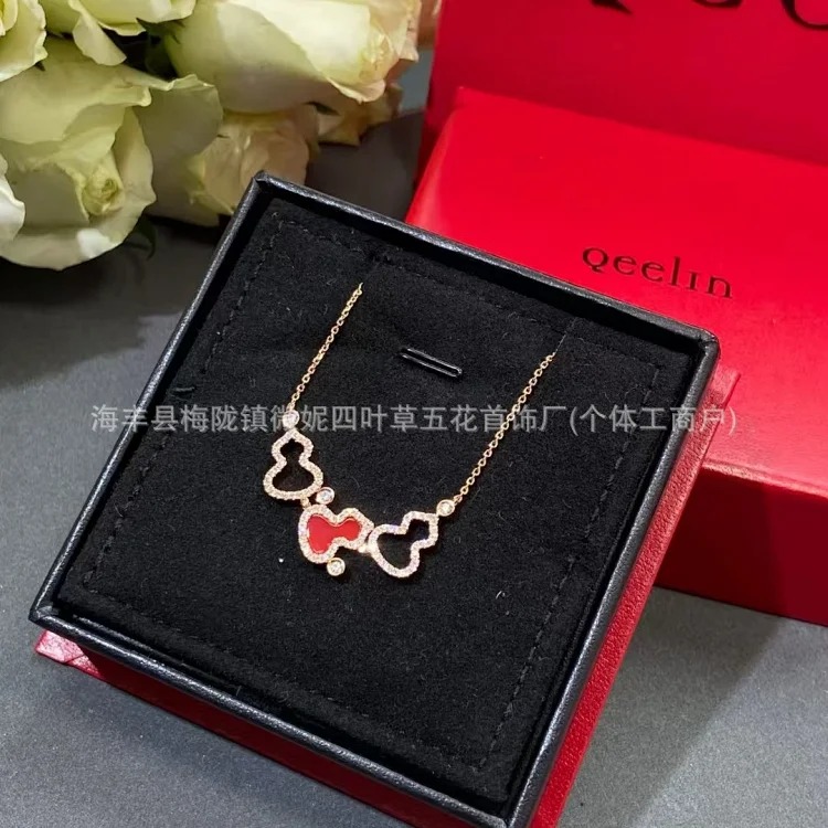 Gucci V gold high gourd necklace thick plated 18K rose gold natural carnelian white mother-of-pearl pendant diamond double gourd