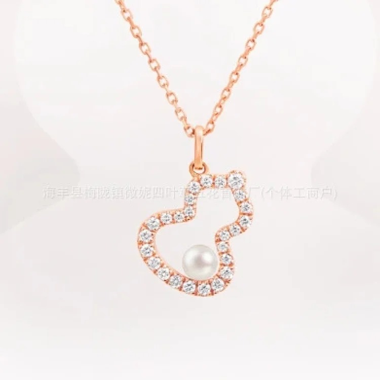 Gucci V gold high gourd necklace thick plated 18K rose gold natural carnelian white mother-of-pearl pendant diamond double gourd