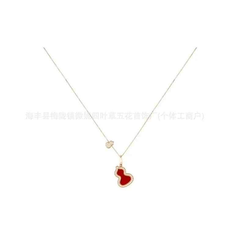 Gucci V gold high gourd necklace thick plated 18K rose gold natural carnelian white mother-of-pearl pendant diamond double gourd