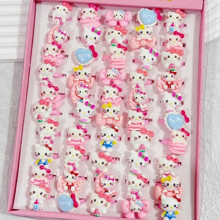 50 boxed cartoon nostalgic style rings frosted texture plastic rings kindergarten children's ring gift box