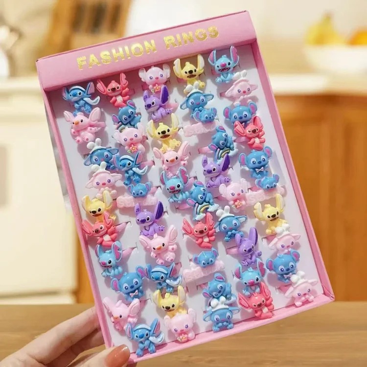 50 boxed cartoon nostalgic style rings frosted texture plastic rings kindergarten children's ring gift box