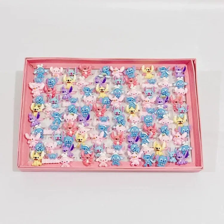 50 boxed cartoon nostalgic style rings frosted texture plastic rings kindergarten children's ring gift box