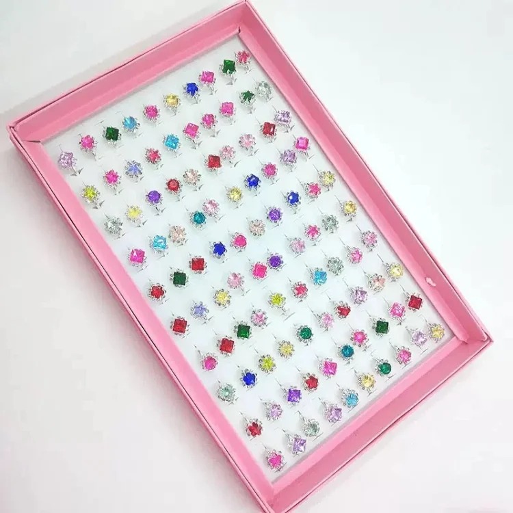50 boxed cartoon nostalgic style rings frosted texture plastic rings kindergarten children's ring gift box