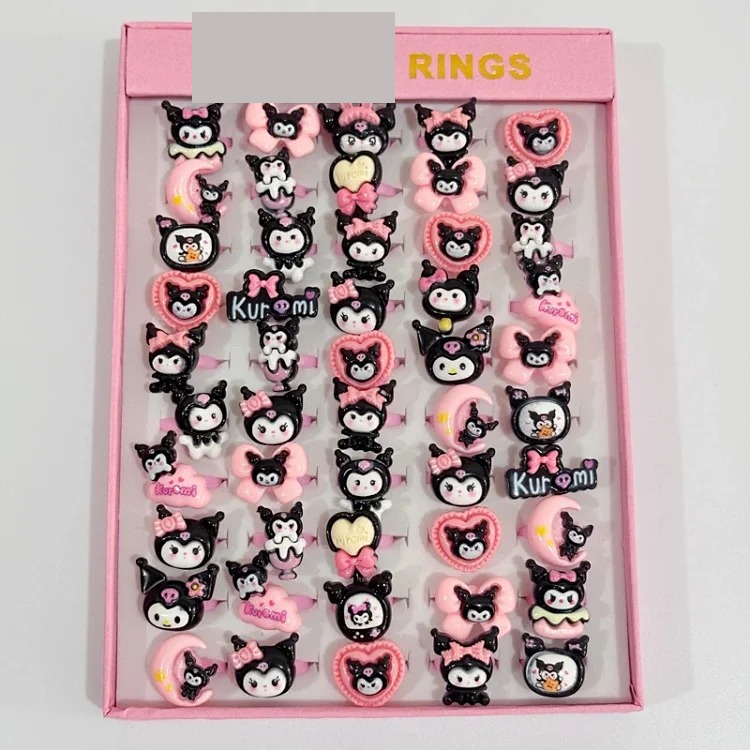 50 boxed cartoon nostalgic style rings frosted texture plastic rings kindergarten children's ring gift box