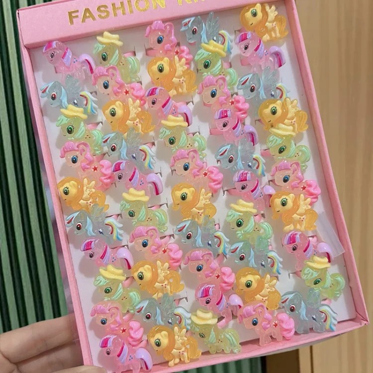 50 boxed cartoon nostalgic style rings frosted texture plastic rings kindergarten children's ring gift box