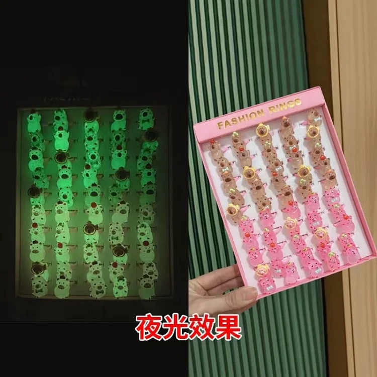 50 boxed cartoon nostalgic style rings frosted texture plastic rings kindergarten children's ring gift box