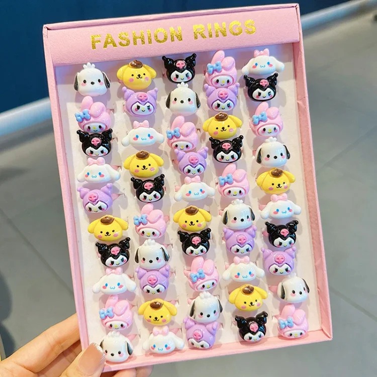 50 boxed cartoon nostalgic style rings frosted texture plastic rings kindergarten children's ring gift box
