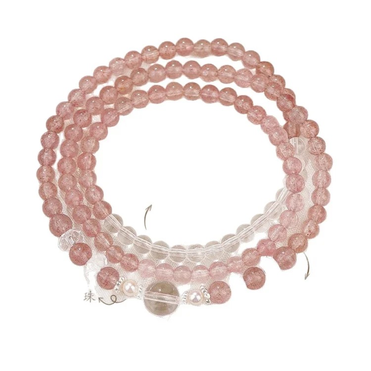 Xingyue Stacked Natural Strawberry Crystal White Crystal Bracelet Three Circle Pearl Bracelet Women's Beautiful Crystal Bracelet Niche