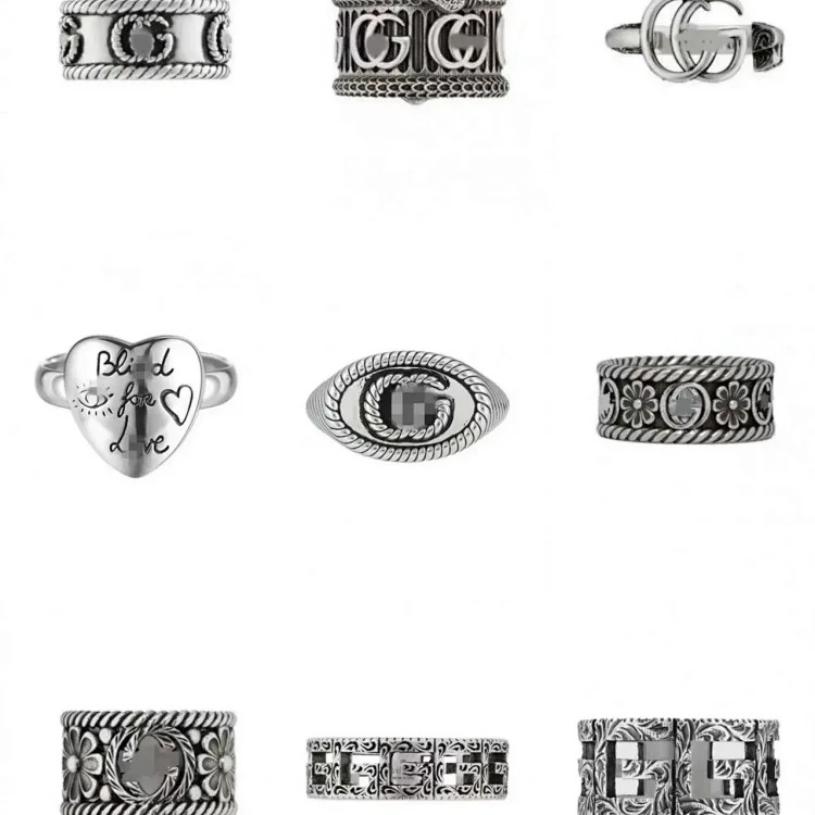 925 Couple Retro Old Men and Women Ring Daisy Black and White Ceramic