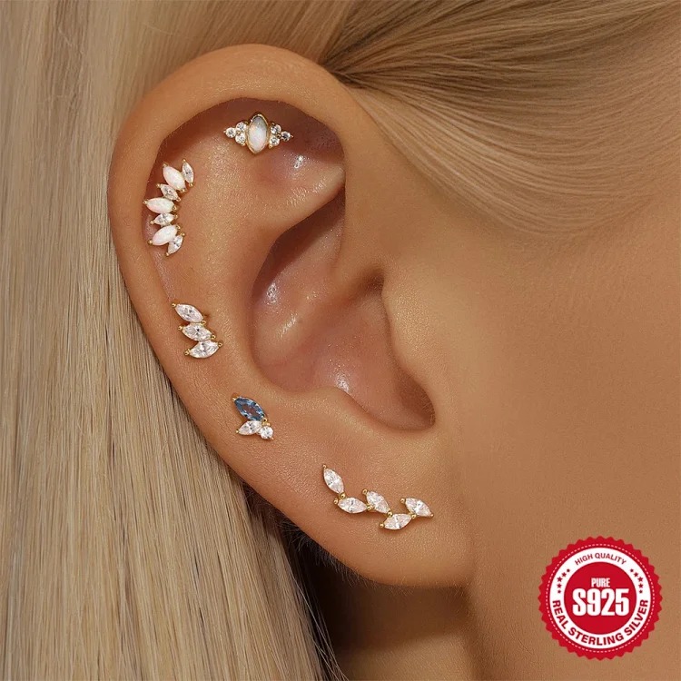S925 sterling silver marquise diamond love flat head threaded cartilage piercing bone nail European and American cross-border best-selling ear jewelry