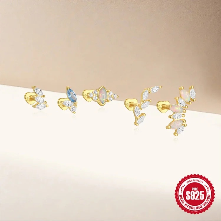 S925 sterling silver marquise diamond love flat head threaded cartilage piercing bone nail European and American cross-border best-selling ear jewelry