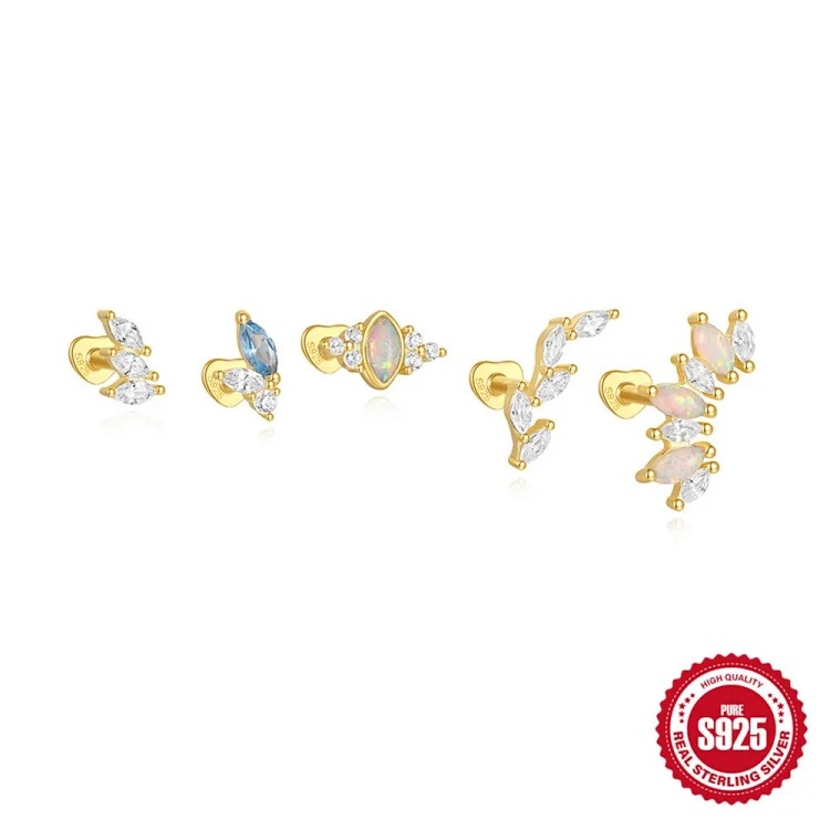S925 sterling silver marquise diamond love flat head threaded cartilage piercing bone nail European and American cross-border best-selling ear jewelry