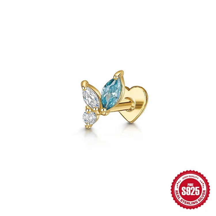 S925 sterling silver marquise diamond love flat head threaded cartilage piercing bone nail European and American cross-border best-selling ear jewelry