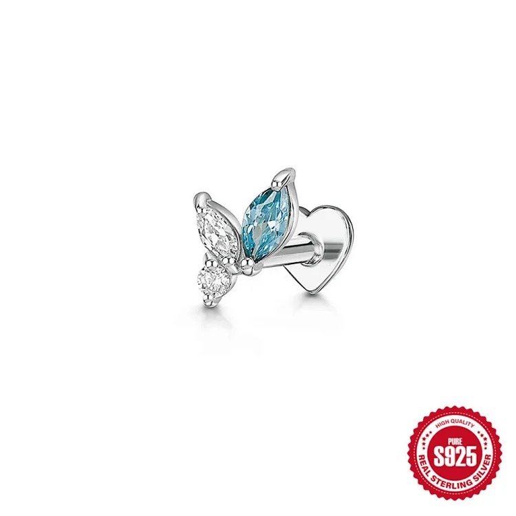 S925 sterling silver marquise diamond love flat head threaded cartilage piercing bone nail European and American cross-border best-selling ear jewelry