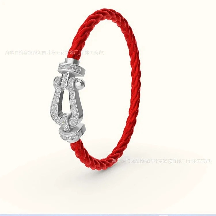 Frederic Horseshoe Buckle Diamond Bracelet Plated 18K Light Luxury Couple Style Bracelet Large Men and Women's Zodiac Year Red Rope