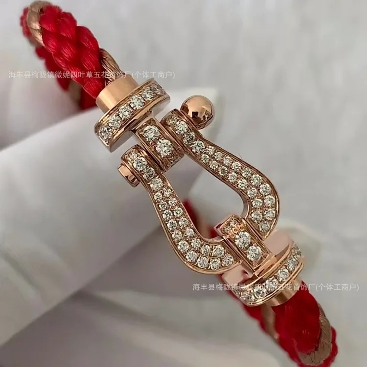 Frederic Horseshoe Buckle Diamond Bracelet Plated 18K Light Luxury Couple Style Bracelet Large Men and Women's Zodiac Year Red Rope