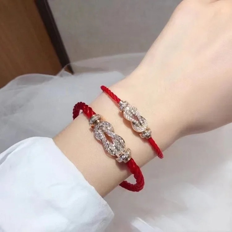 Frederic Horseshoe Buckle Diamond Bracelet Plated 18K Light Luxury Couple Style Bracelet Large Men and Women's Zodiac Year Red Rope