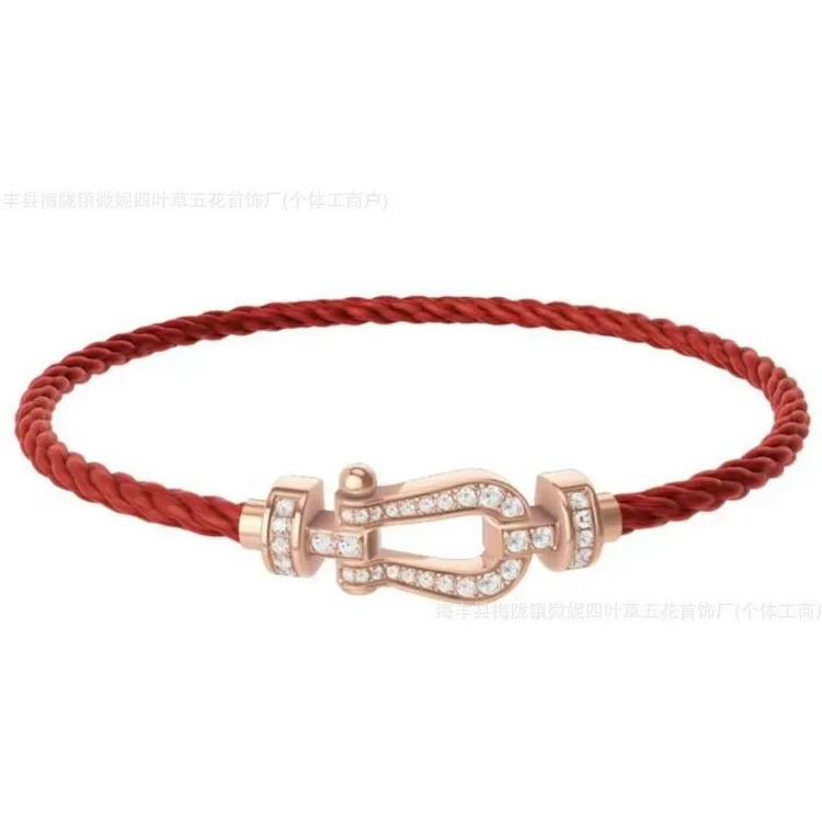 Frederic Horseshoe Buckle Diamond Bracelet Plated 18K Light Luxury Couple Style Bracelet Large Men and Women's Zodiac Year Red Rope