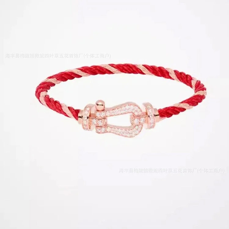 Frederic Horseshoe Buckle Diamond Bracelet Plated 18K Light Luxury Couple Style Bracelet Large Men and Women's Zodiac Year Red Rope