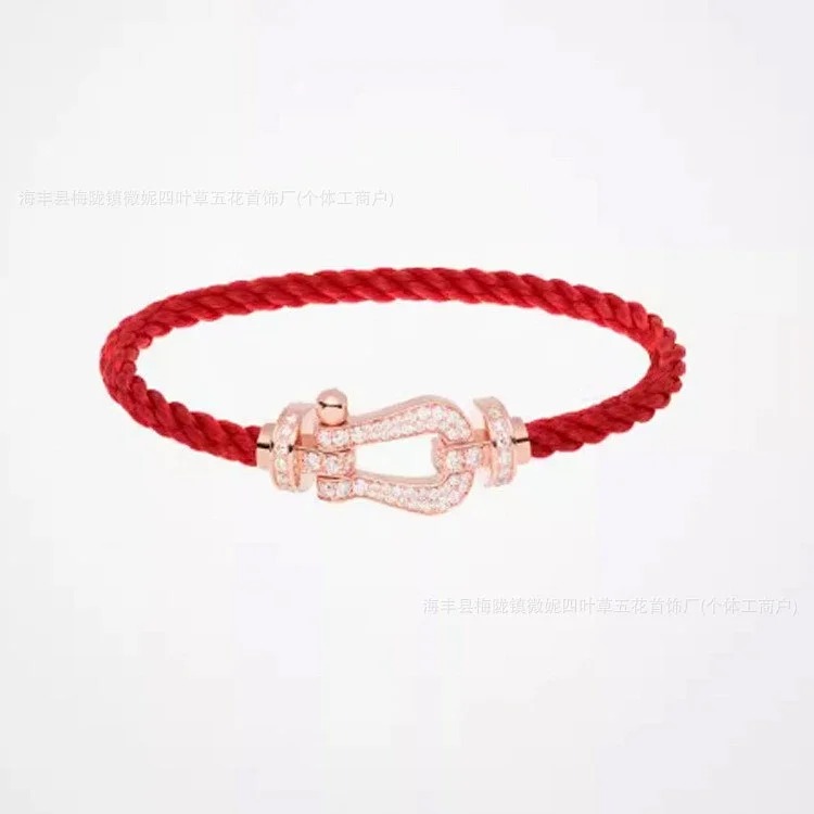 Frederic Horseshoe Buckle Diamond Bracelet Plated 18K Light Luxury Couple Style Bracelet Large Men and Women's Zodiac Year Red Rope