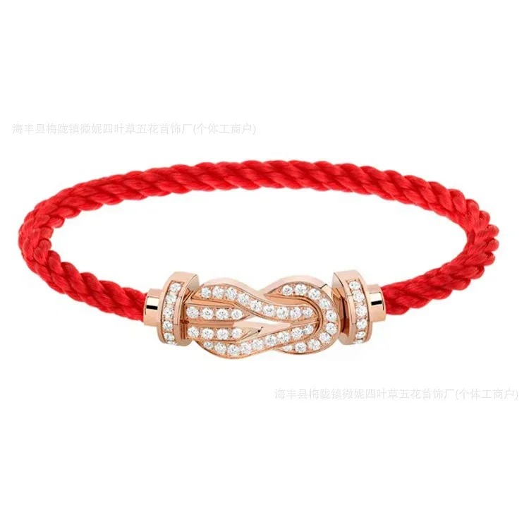 Frederic Horseshoe Buckle Diamond Bracelet Plated 18K Light Luxury Couple Style Bracelet Large Men and Women's Zodiac Year Red Rope