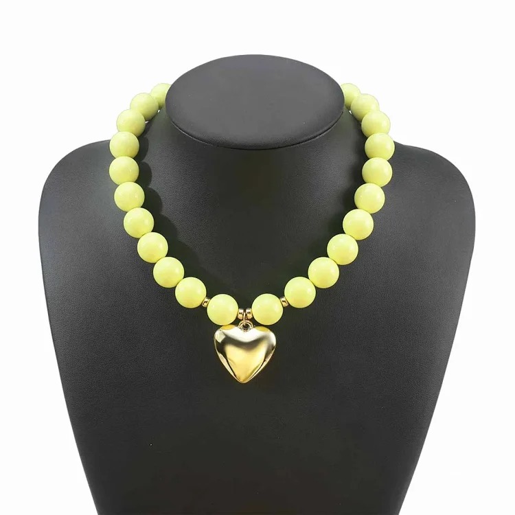 B3767 cross-border dopamine color beaded love bracelet foreign trade fashion pearl heart-shaped pendant necklace jewelry