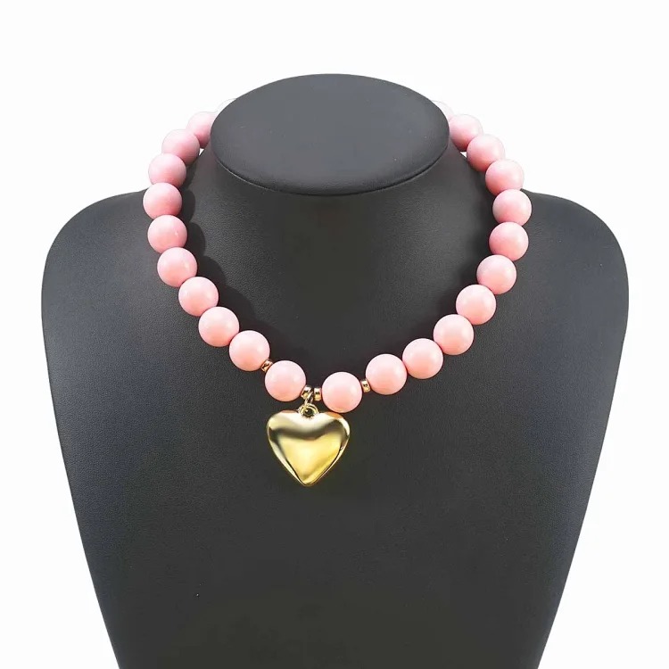 B3767 cross-border dopamine color beaded love bracelet foreign trade fashion pearl heart-shaped pendant necklace jewelry