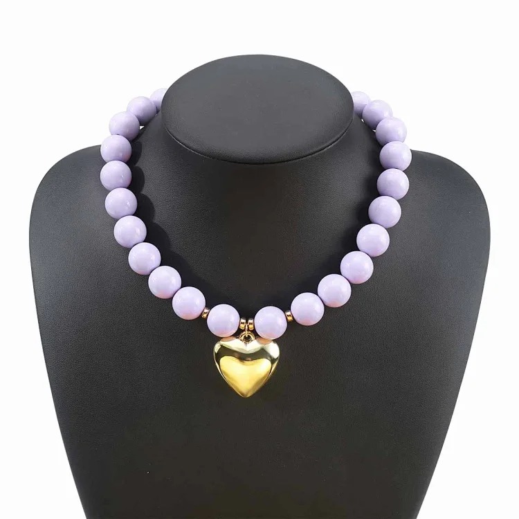 B3767 cross-border dopamine color beaded love bracelet foreign trade fashion pearl heart-shaped pendant necklace jewelry