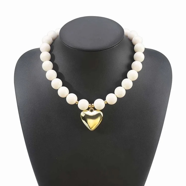 B3767 cross-border dopamine color beaded love bracelet foreign trade fashion pearl heart-shaped pendant necklace jewelry