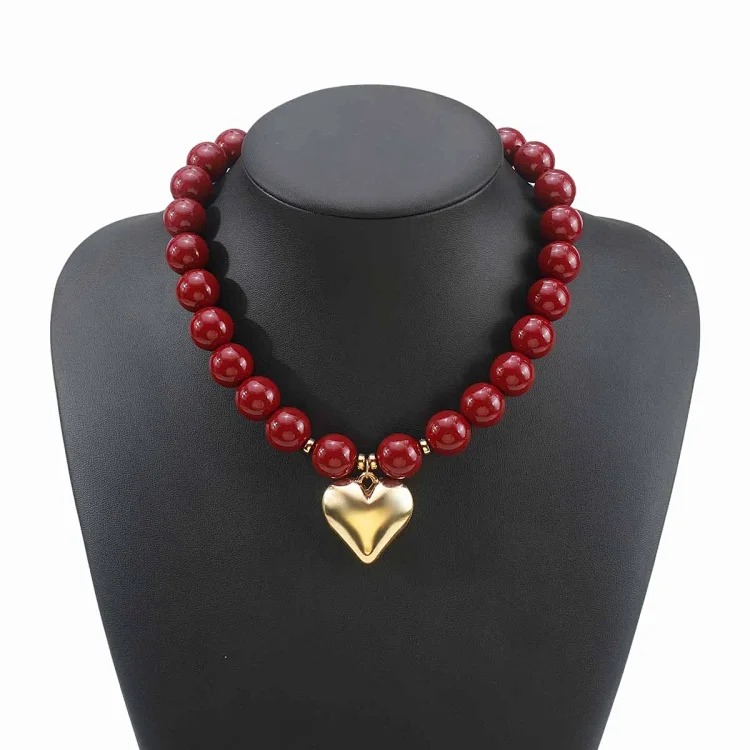 B3767 cross-border dopamine color beaded love bracelet foreign trade fashion pearl heart-shaped pendant necklace jewelry
