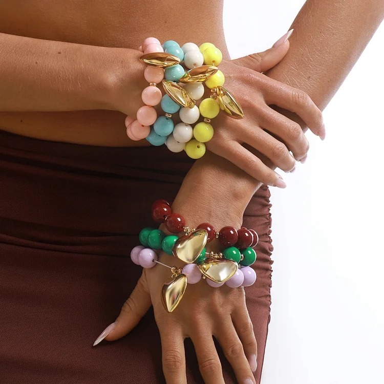 B3767 cross-border dopamine color beaded love bracelet foreign trade fashion pearl heart-shaped pendant necklace jewelry