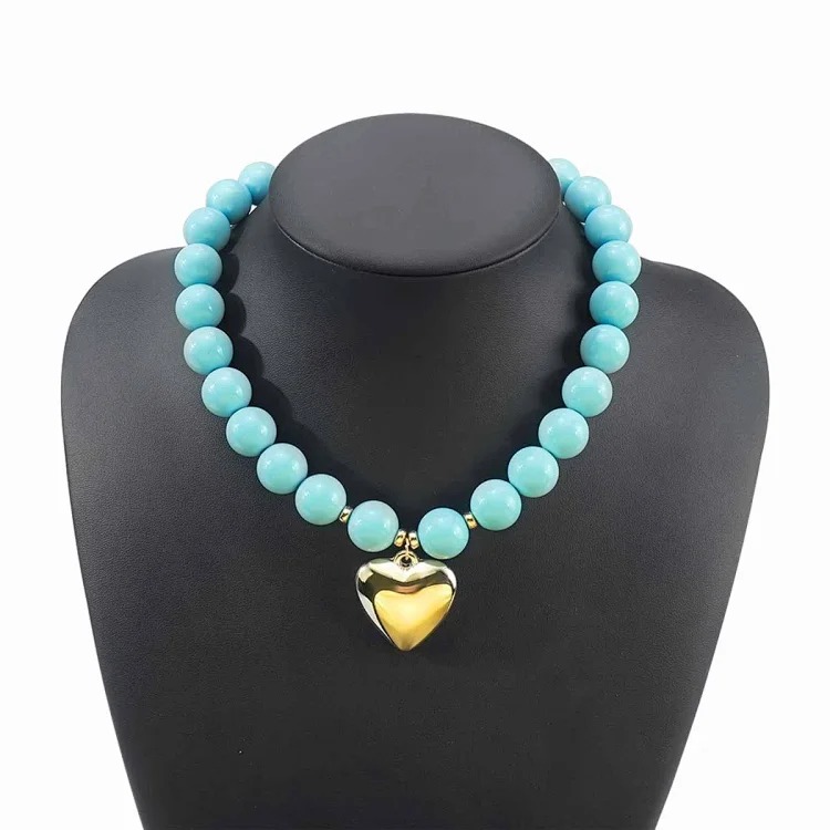 B3767 cross-border dopamine color beaded love bracelet foreign trade fashion pearl heart-shaped pendant necklace jewelry