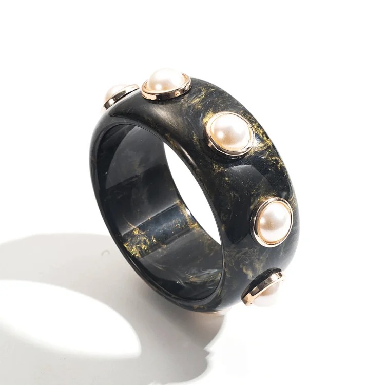 Cross-border personality geometric irregular acrylic alloy wide bracelet retro exaggerated Maillard multi-color versatile bracelet image 35