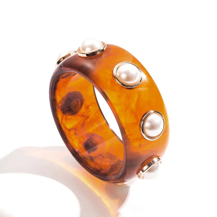 Cross-border personality geometric irregular acrylic alloy wide bracelet retro exaggerated Maillard multi-color versatile bracelet image 37