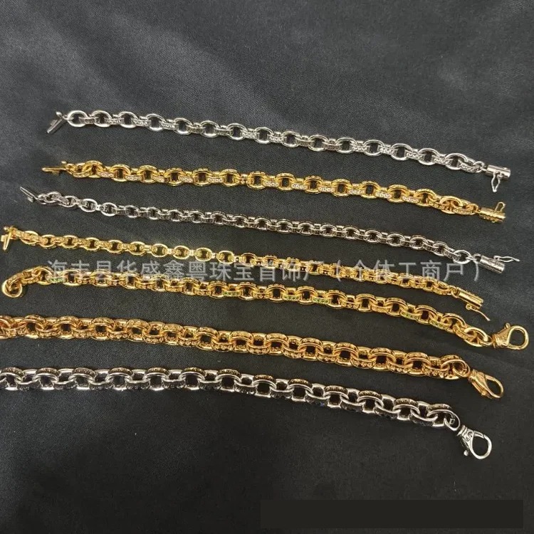 Crow bracelet S925 standard plated sterling silver thick and thin letter chain cross flower men and women European and American retro couple jewelry