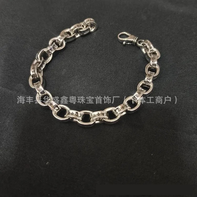 Crow bracelet S925 standard plated sterling silver thick and thin letter chain cross flower men and women European and American retro couple jewelry