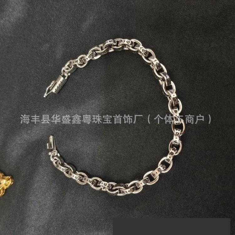 Crow bracelet S925 standard plated sterling silver thick and thin letter chain cross flower men and women European and American retro couple jewelry
